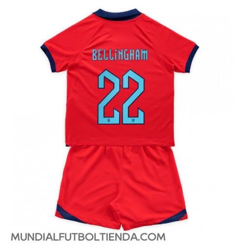 Camiseta Inglaterra Jude Bellingham #22 Segunda Equipación Replica Mundial 2022 para niños mangas cortas (+ Pantalones cortos)